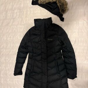 Marmot Black Puffer Coat with Fur Hood - practically brand new